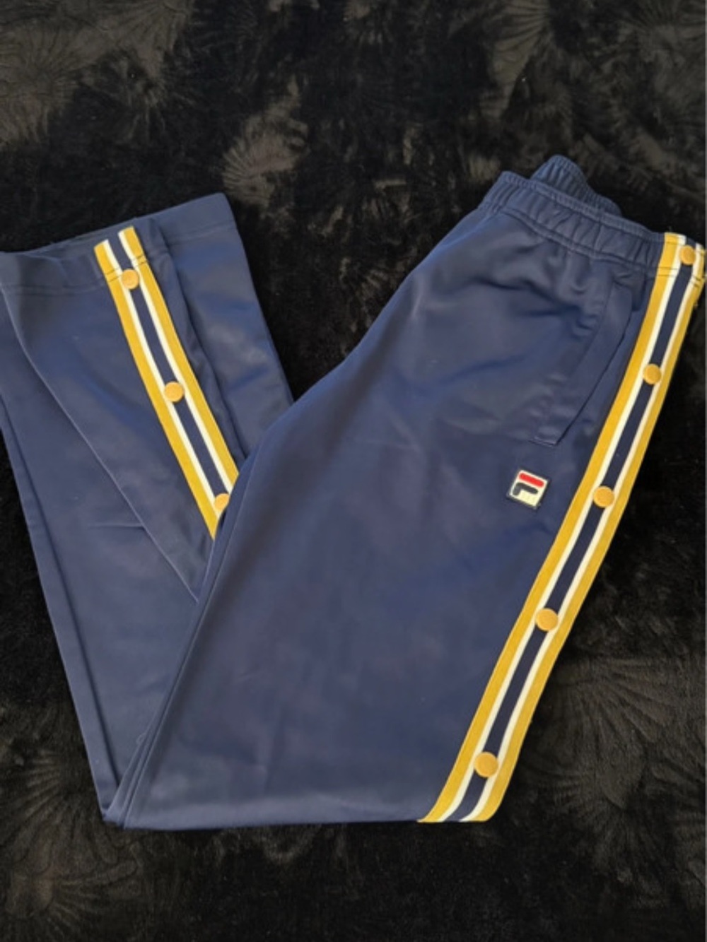 Fila Men's Navy Track Joggers with Yellow & White Side Stripes